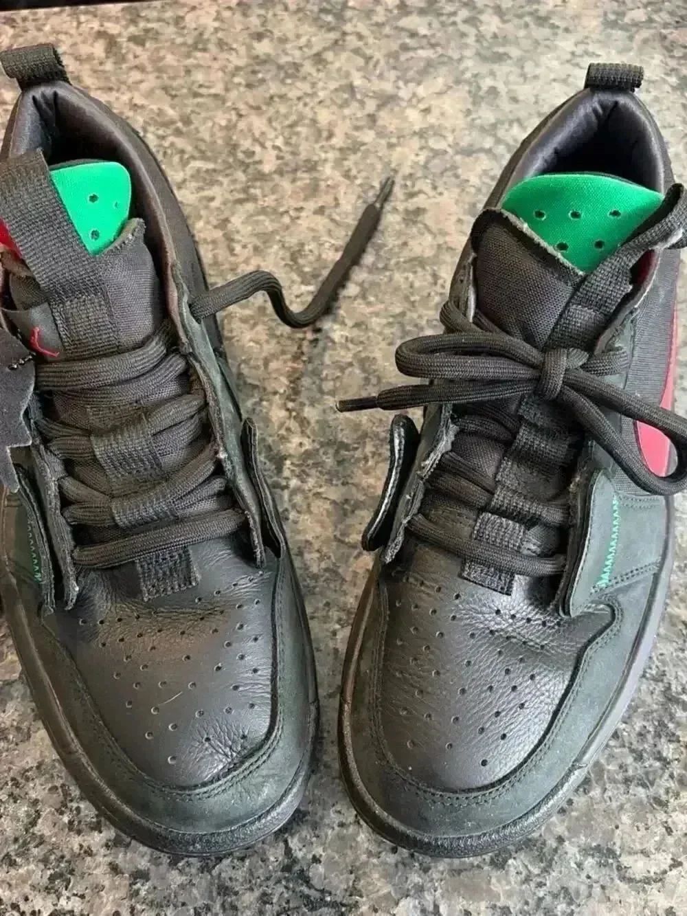 Jordan Men's Black Athletic Sneakers with Green Tongue and Red Swoosh